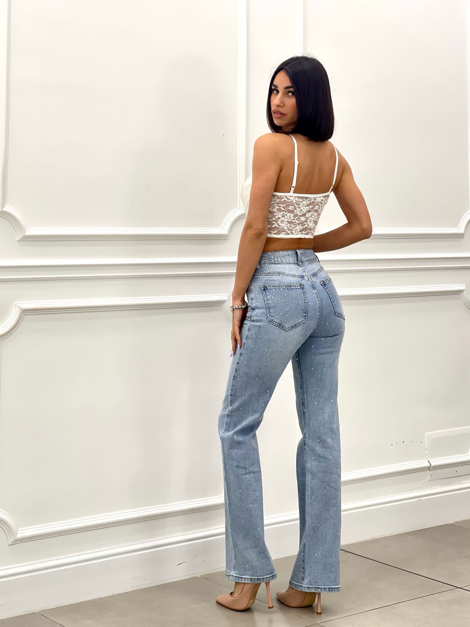 JEANS ZAMPA CON STRASS NEW SS25