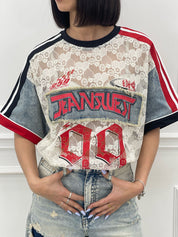 MAGLIA DENIM E PIZZO CON STAMPA NEW SS25