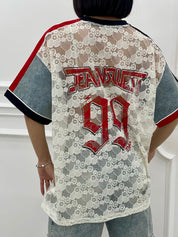 MAGLIA DENIM E PIZZO CON STAMPA NEW SS25
