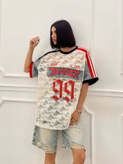 MAGLIA DENIM E PIZZO CON STAMPA NEW SS25
