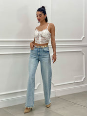 JEANS PALAZZO SFRANGIATO SU FONDO NEW SS25