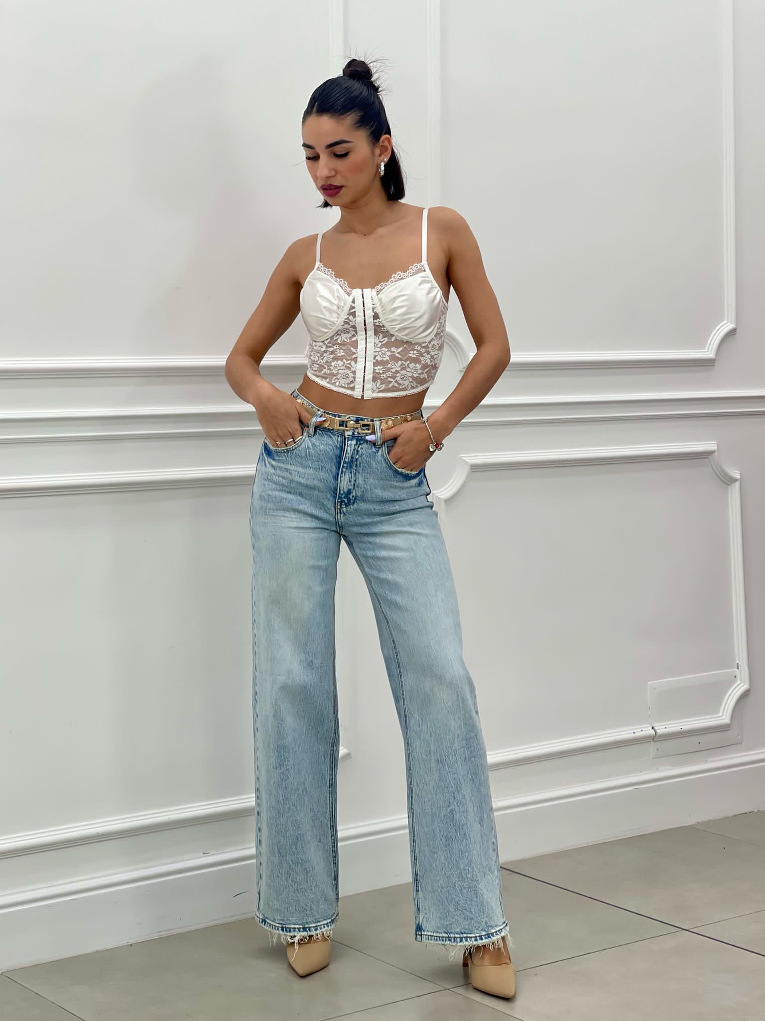 JEANS PALAZZO SFRANGIATO SU FONDO NEW SS25