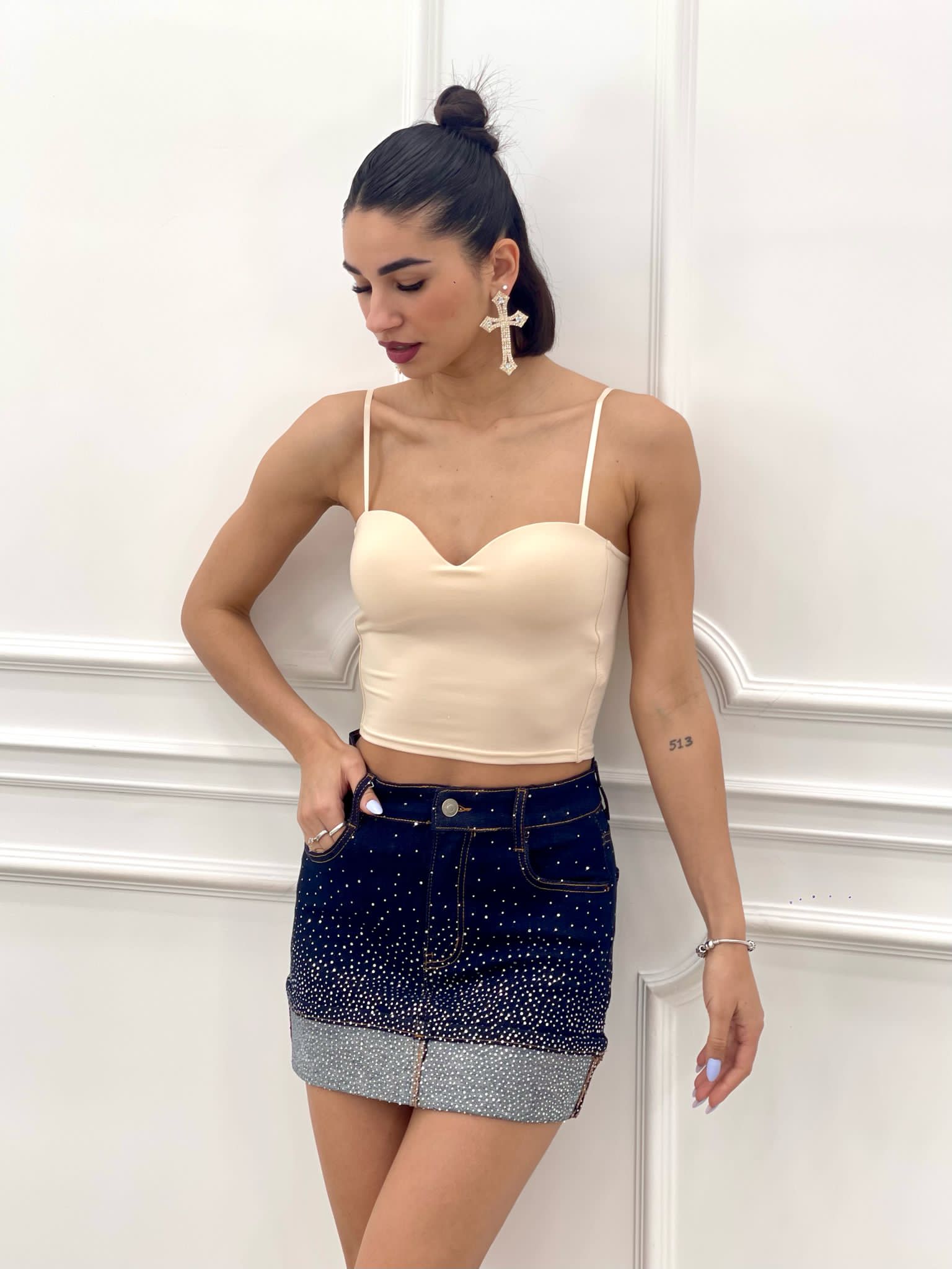 GONNA DENIM CON STRASS E RISVOLTO NEW SS25