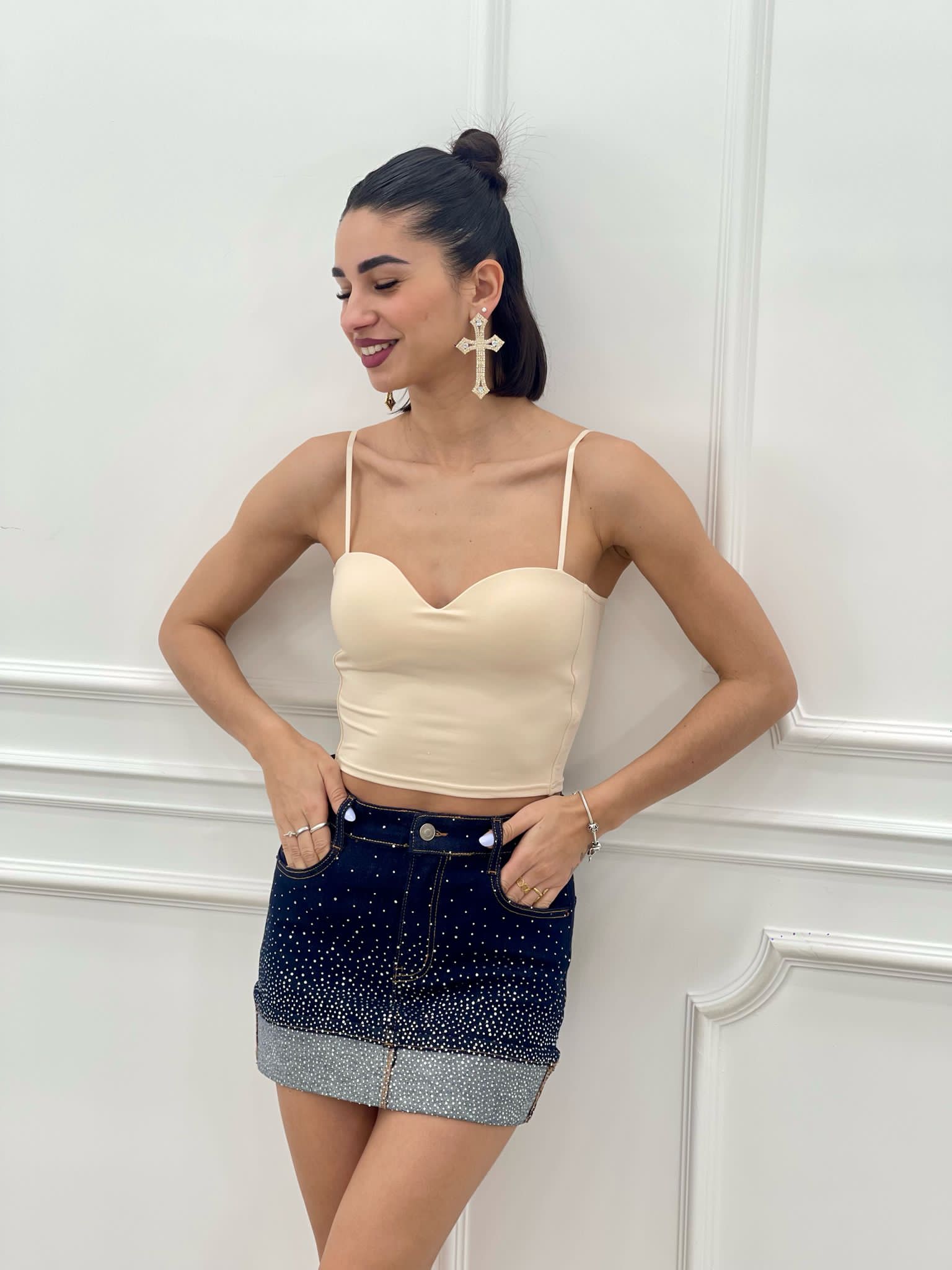 GONNA DENIM CON STRASS E RISVOLTO NEW SS25