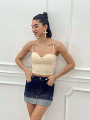 GONNA DENIM CON STRASS E RISVOLTO NEW SS25