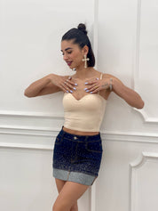 GONNA DENIM CON STRASS E RISVOLTO NEW SS25