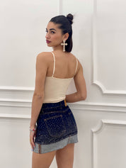 GONNA DENIM CON STRASS E RISVOLTO NEW SS25