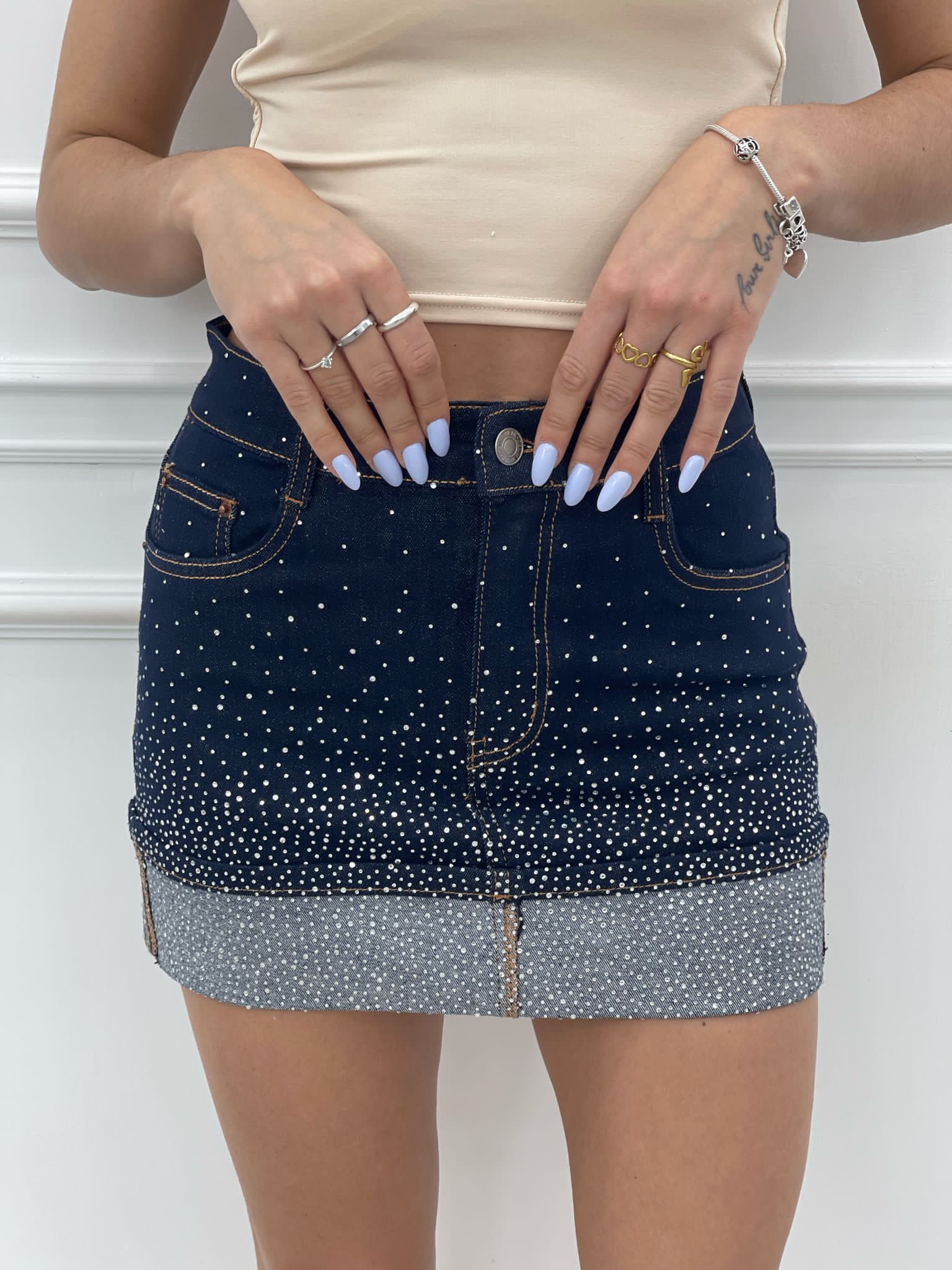 GONNA DENIM CON STRASS E RISVOLTO NEW SS25