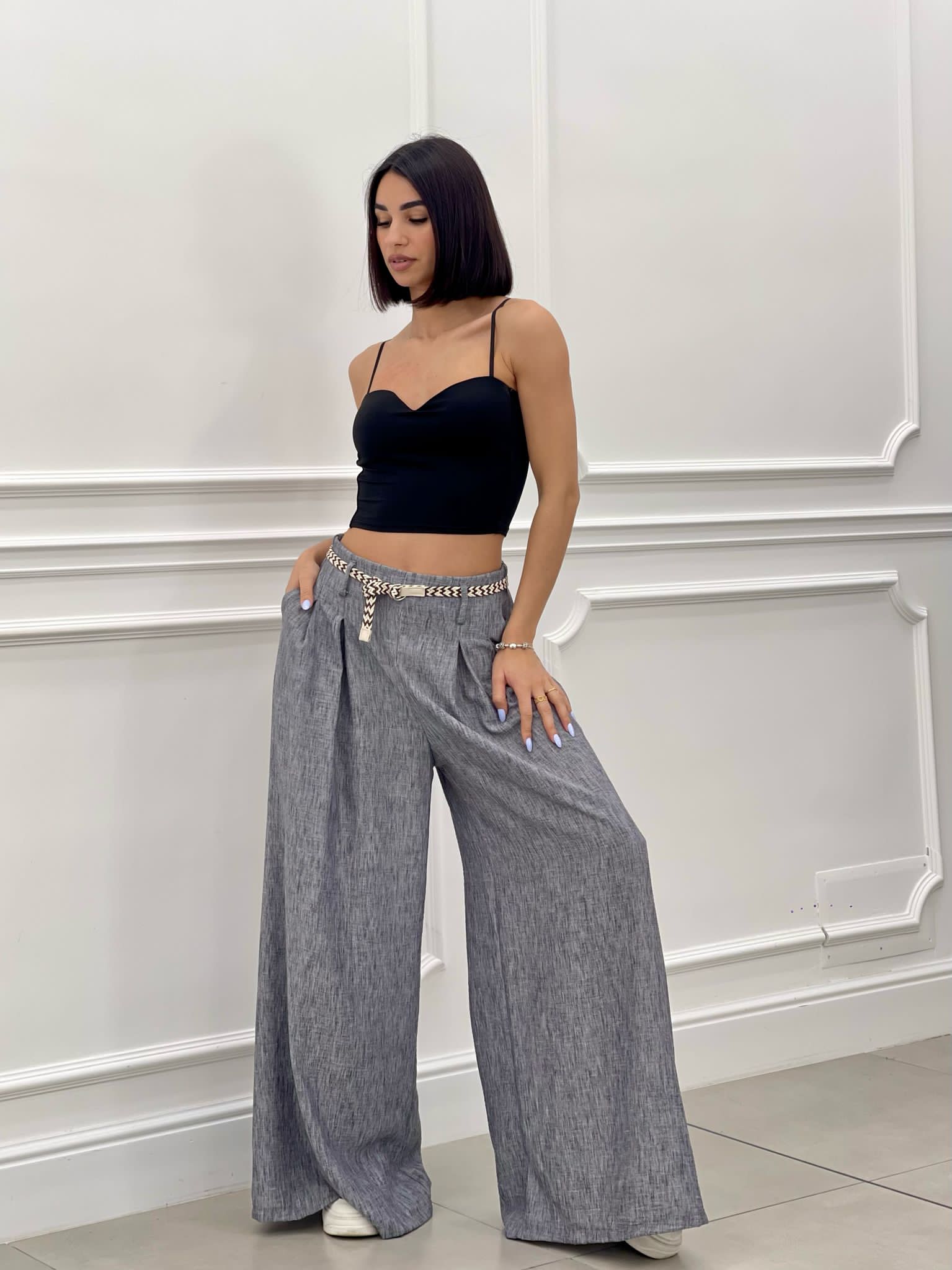 PANTALONE FIAMMATO CON CINTURA NEW SS25