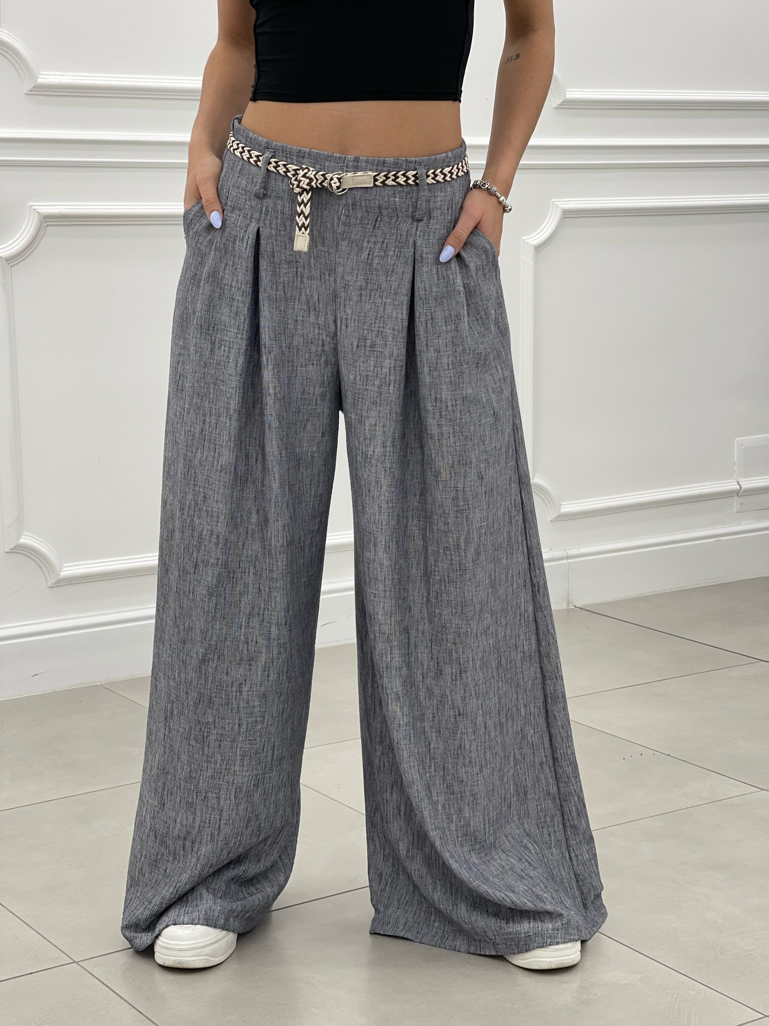 PANTALONE FIAMMATO CON CINTURA NEW SS25