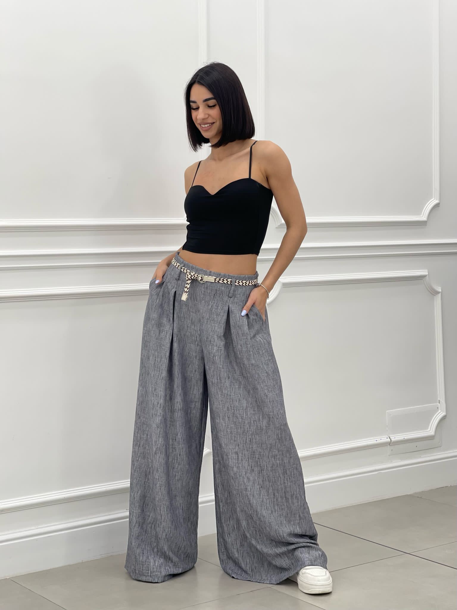 PANTALONE FIAMMATO CON CINTURA NEW SS25