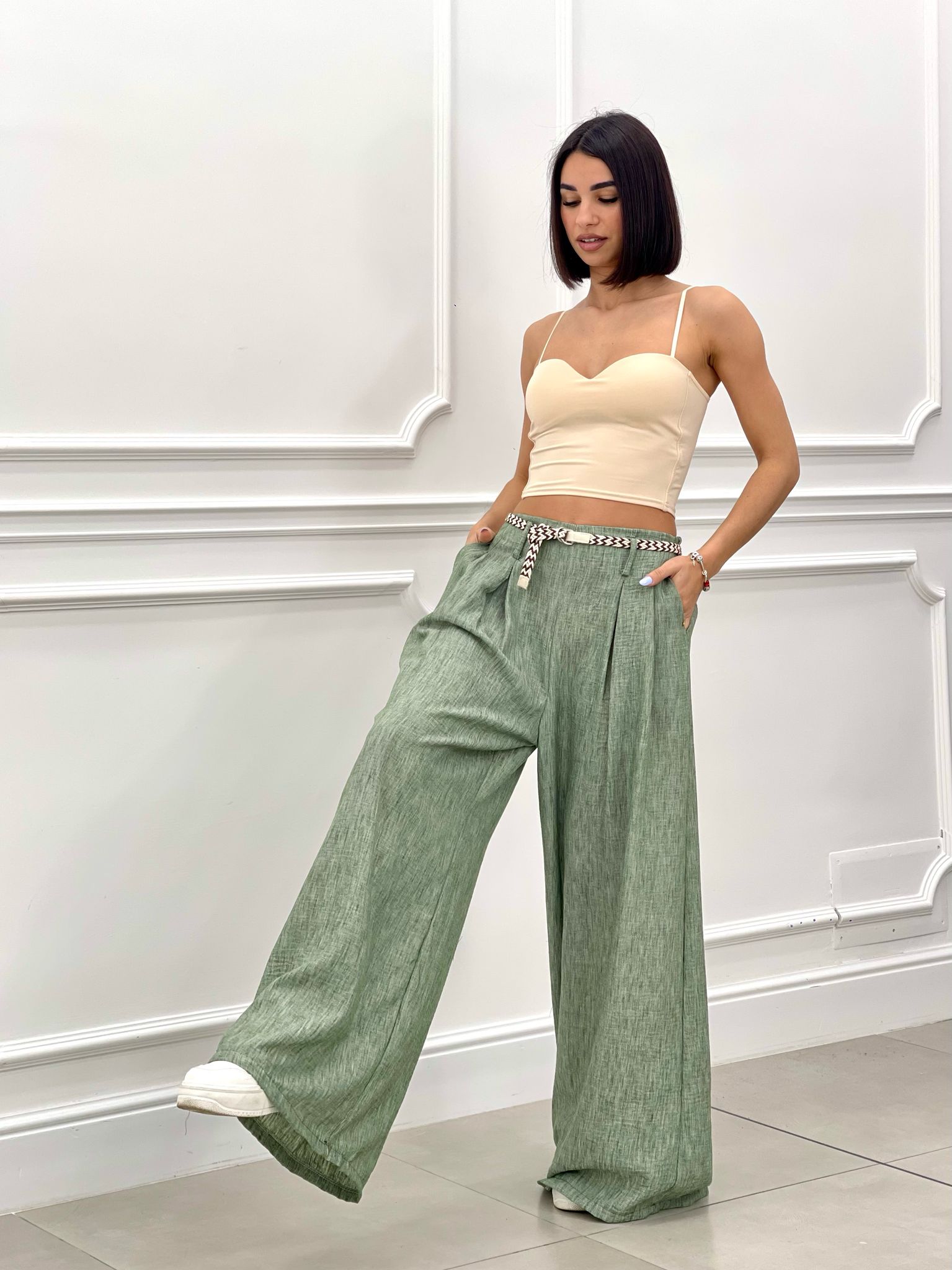PANTALONE FIAMMATO CON CINTURA NEW SS25