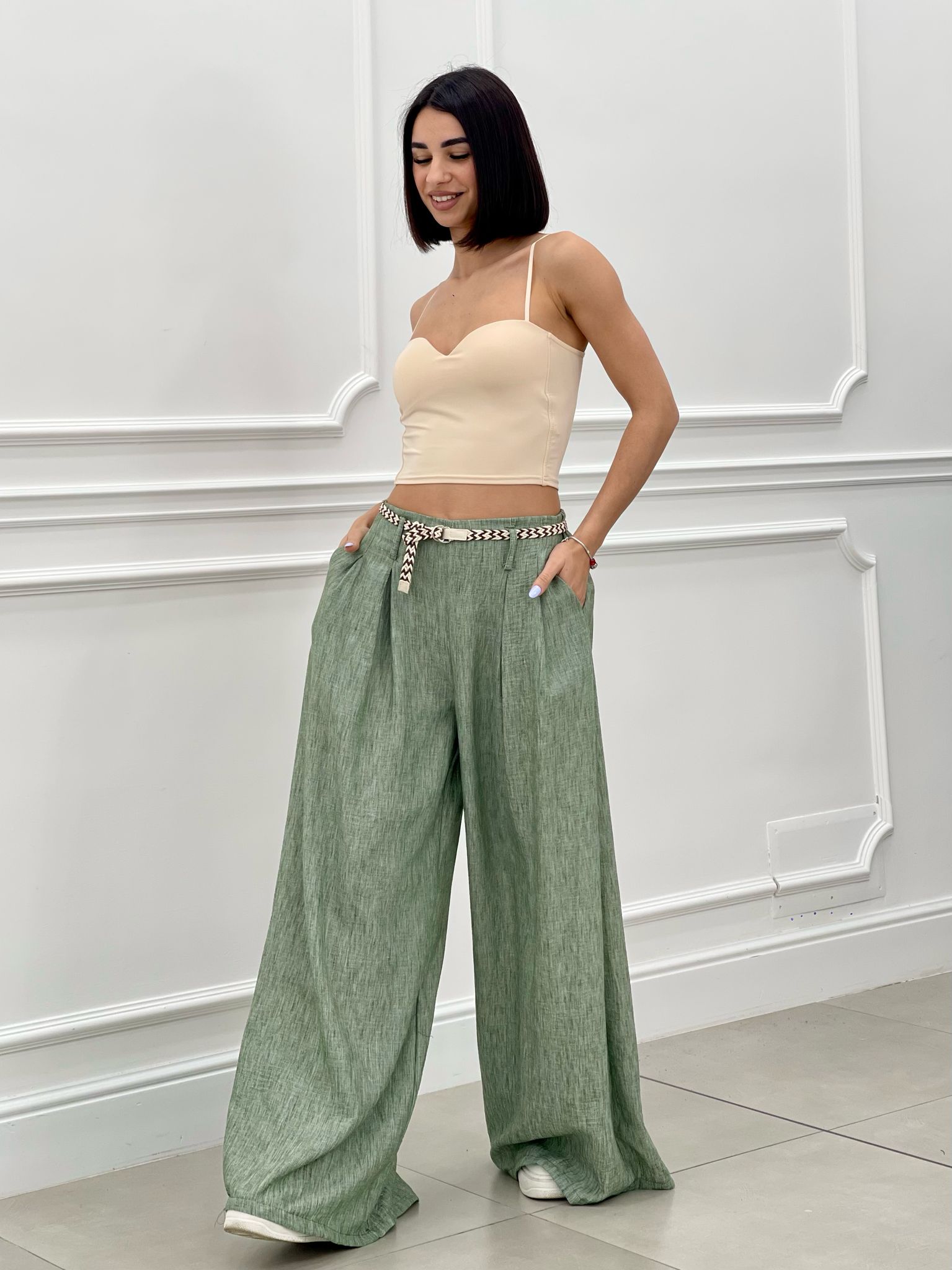 PANTALONE FIAMMATO CON CINTURA NEW SS25