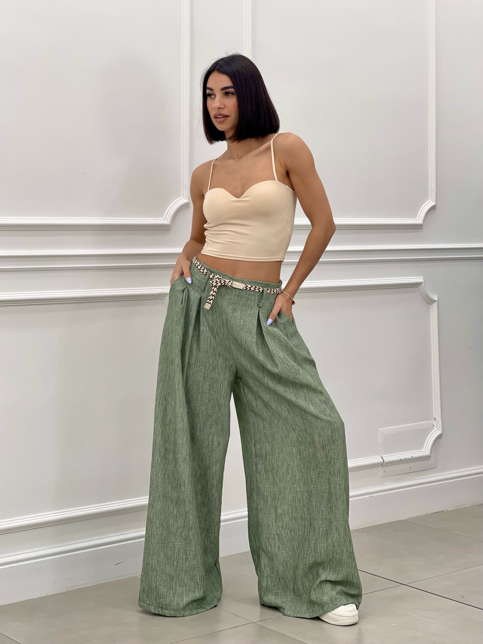 PANTALONE FIAMMATO CON CINTURA NEW SS25