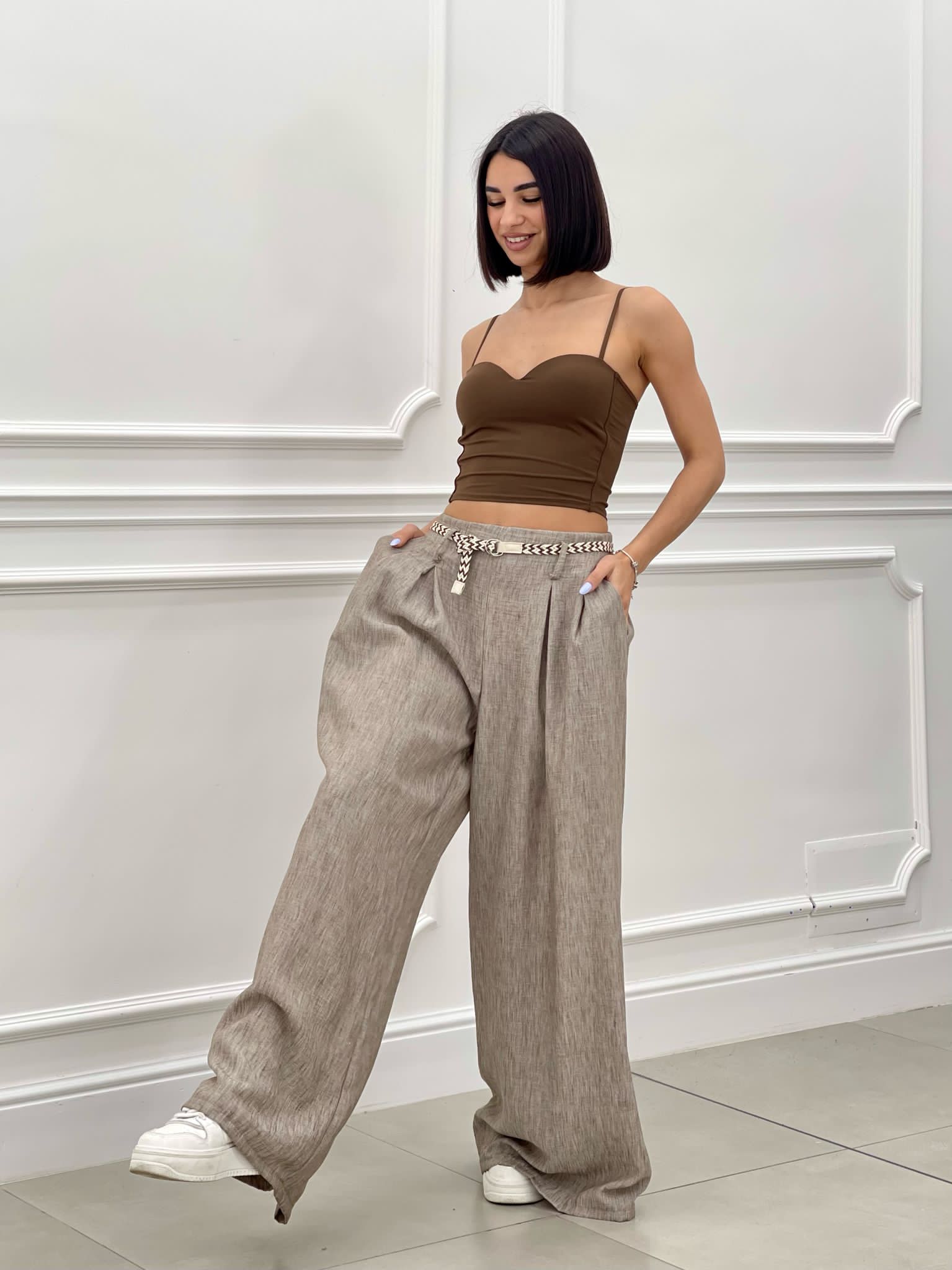 PANTALONE FIAMMATO CON CINTURA NEW SS25