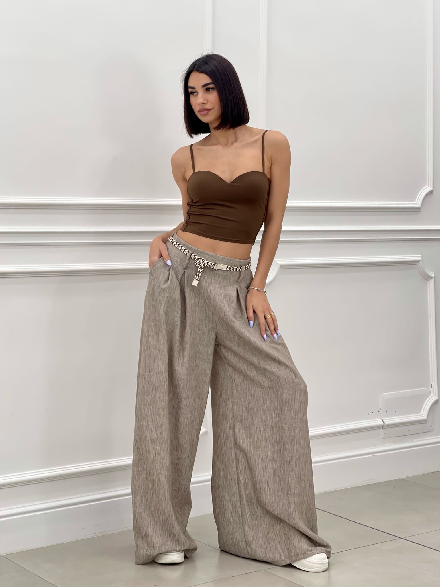 PANTALONE FIAMMATO CON CINTURA NEW SS25
