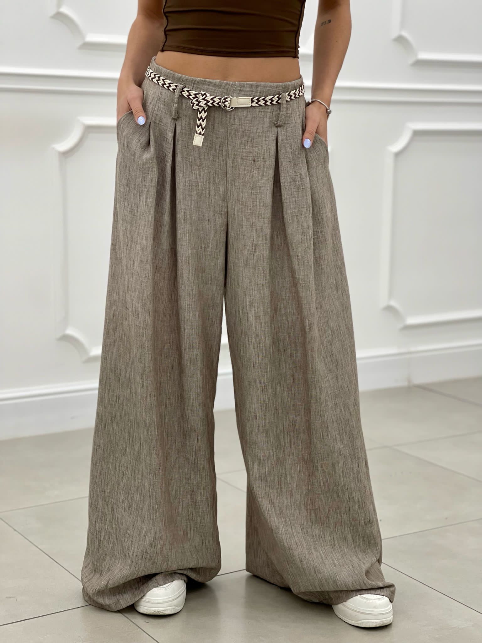 PANTALONE FIAMMATO CON CINTURA NEW SS25