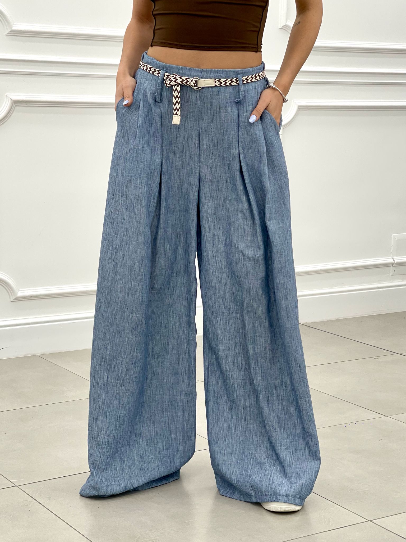 PANTALONE FIAMMATO CON CINTURA NEW SS25