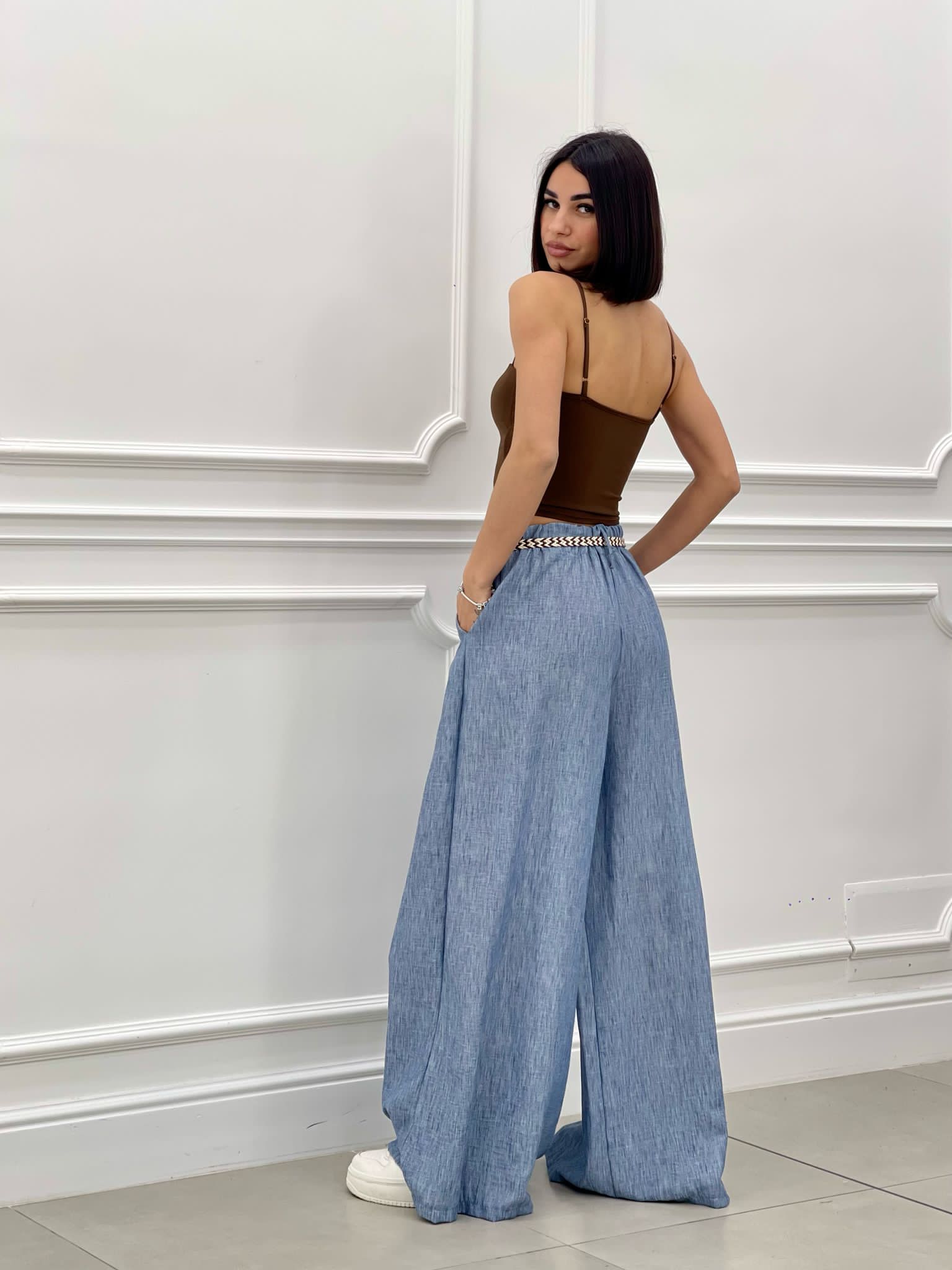 PANTALONE FIAMMATO CON CINTURA NEW SS25