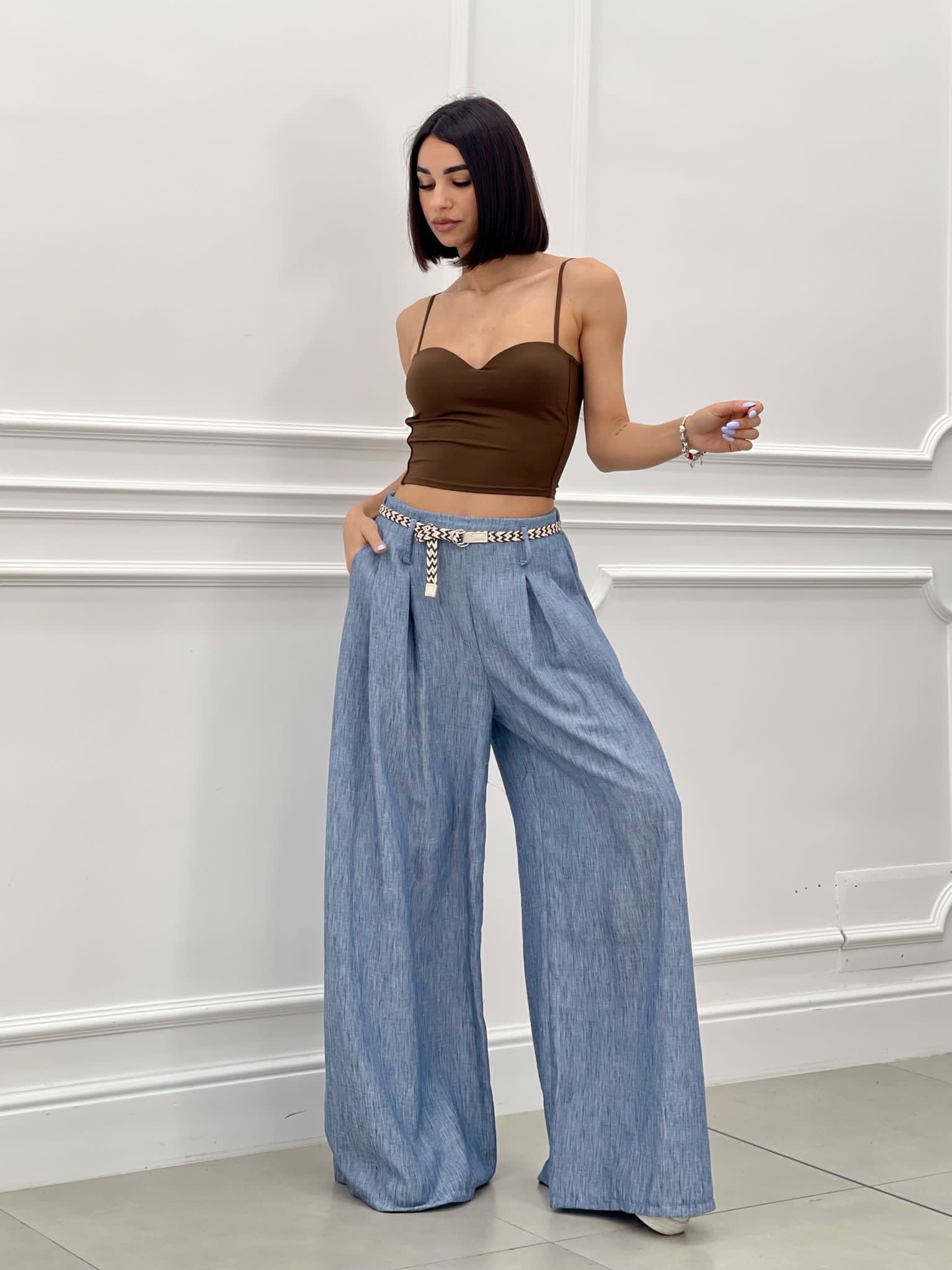 PANTALONE FIAMMATO CON CINTURA NEW SS25