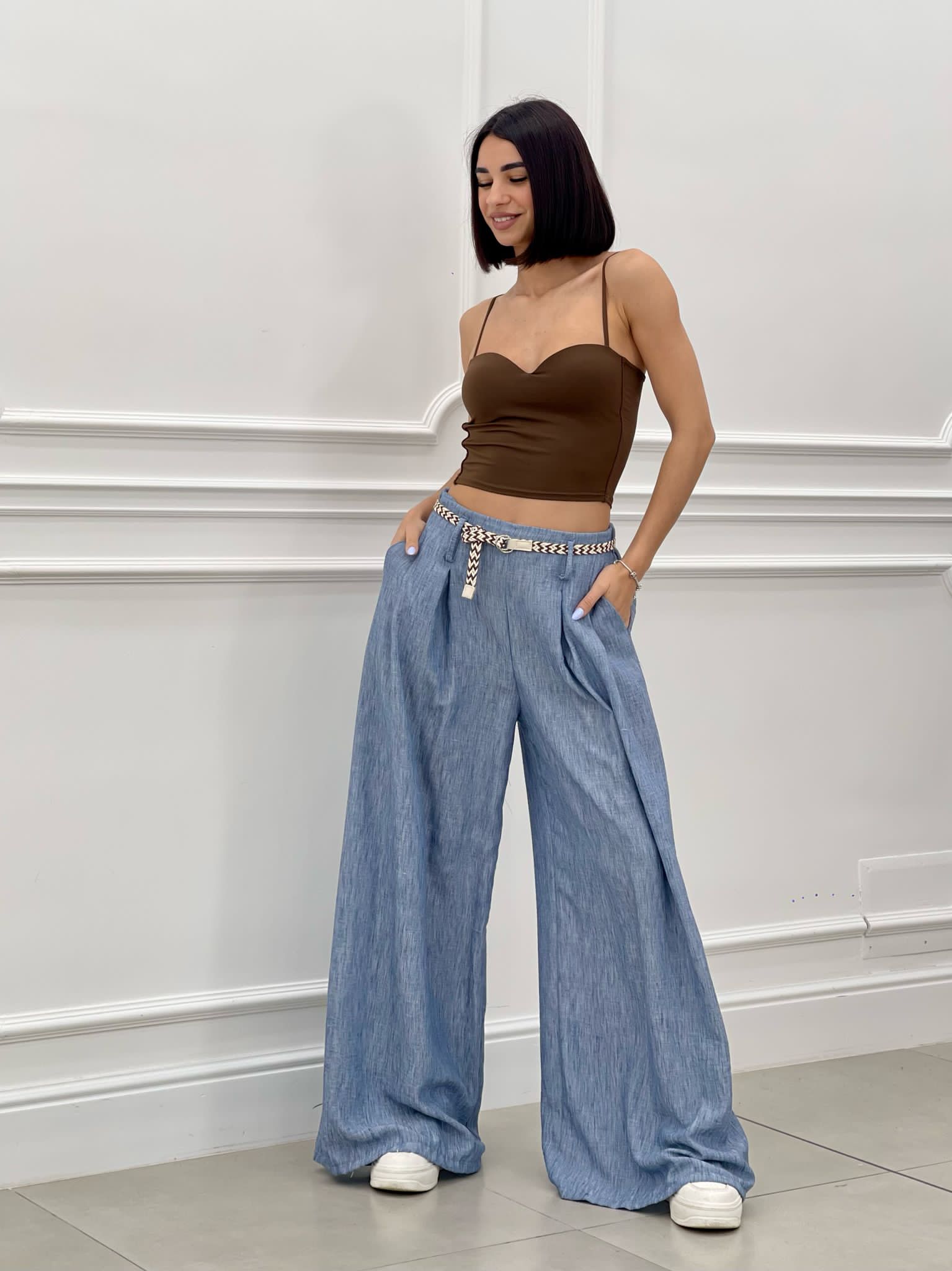 PANTALONE FIAMMATO CON CINTURA NEW SS25
