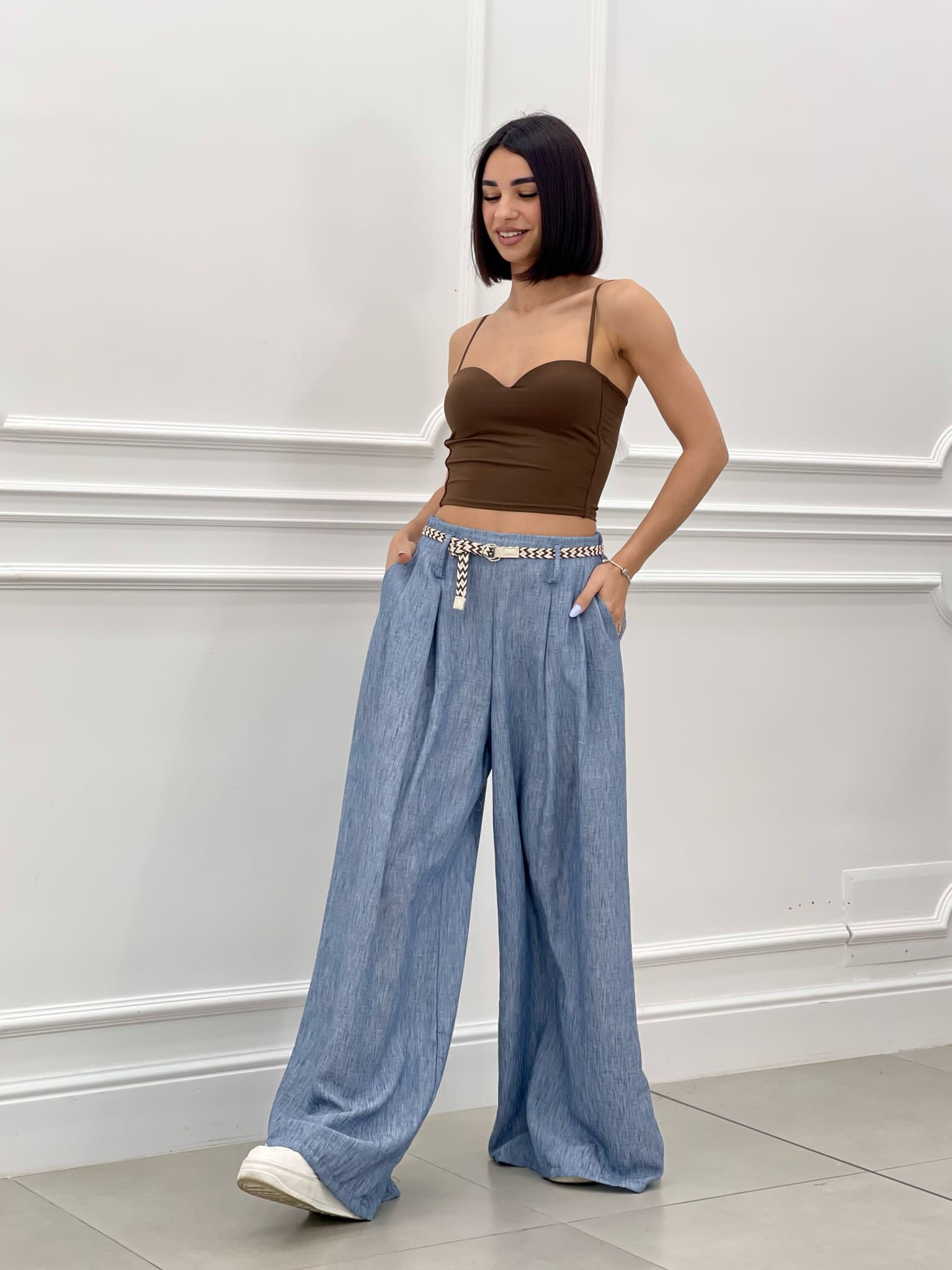 PANTALONE FIAMMATO CON CINTURA NEW SS25