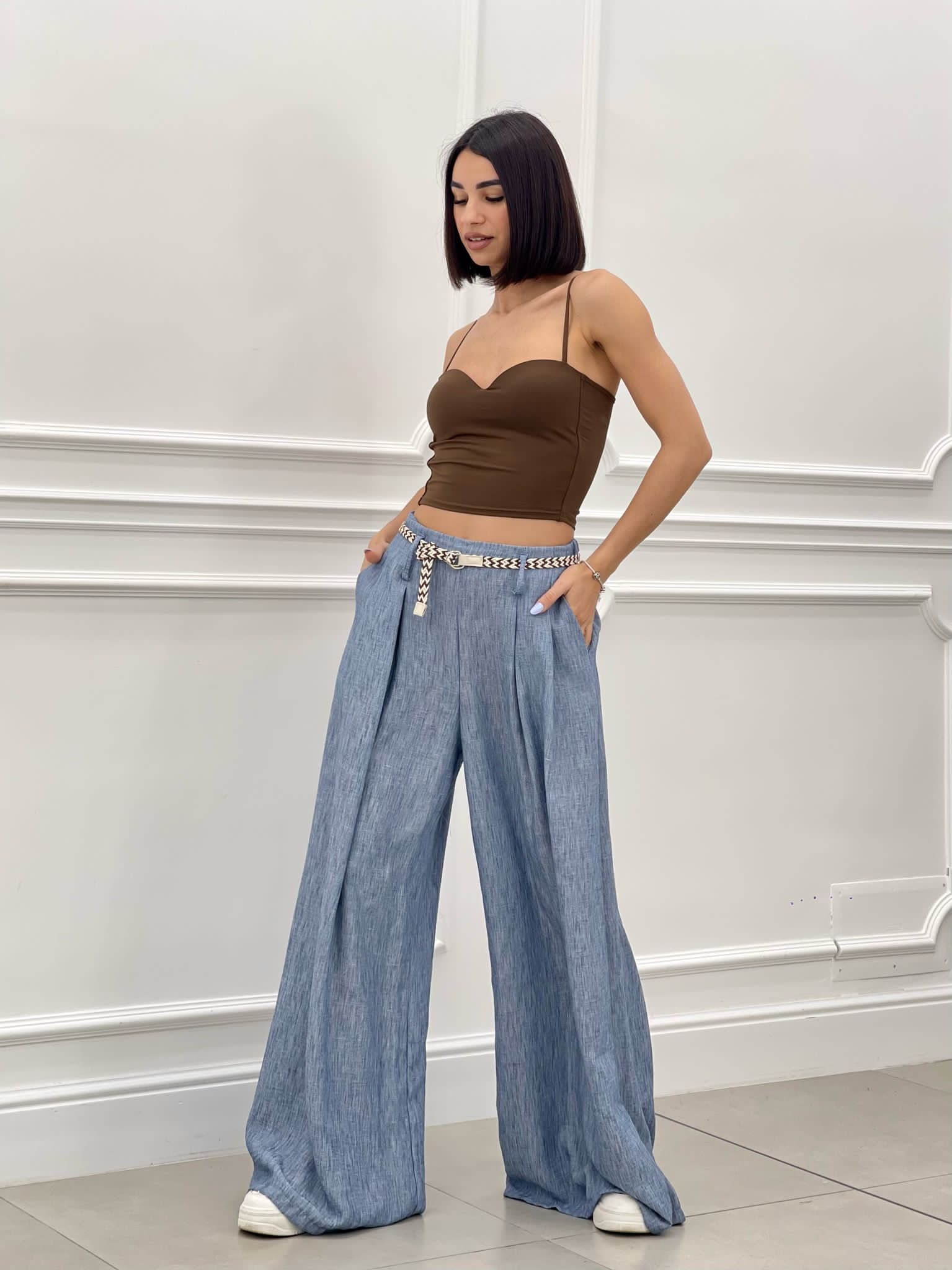 PANTALONE FIAMMATO CON CINTURA NEW SS25
