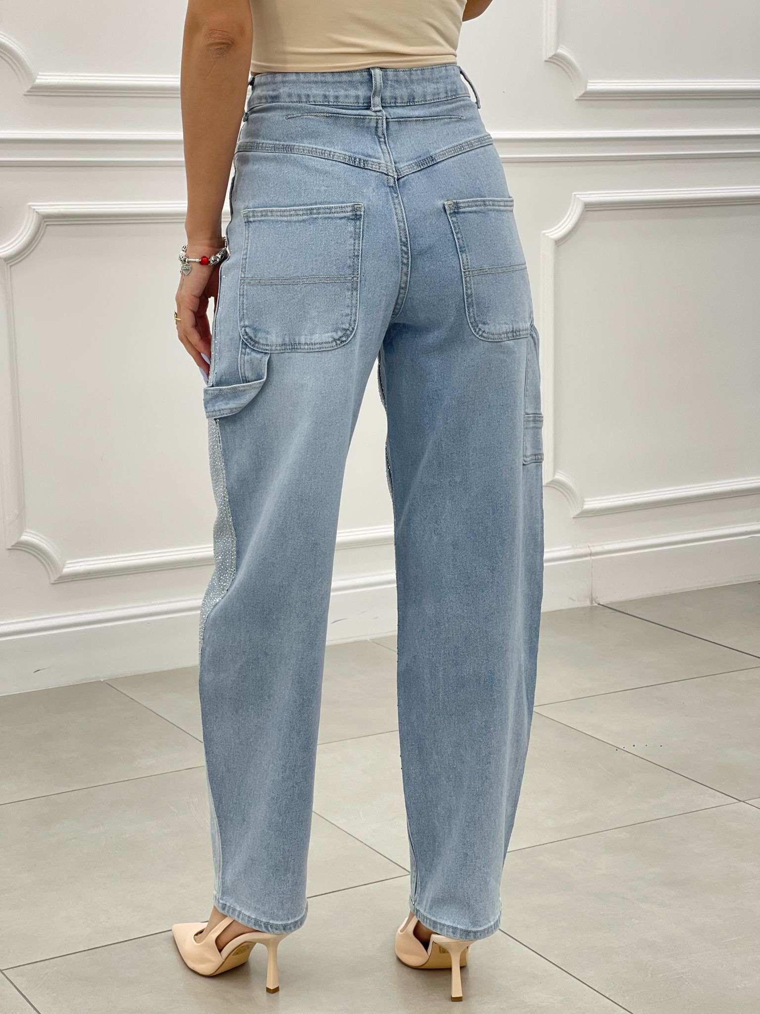 JEANS CARGO CON STRASS NEW SS265