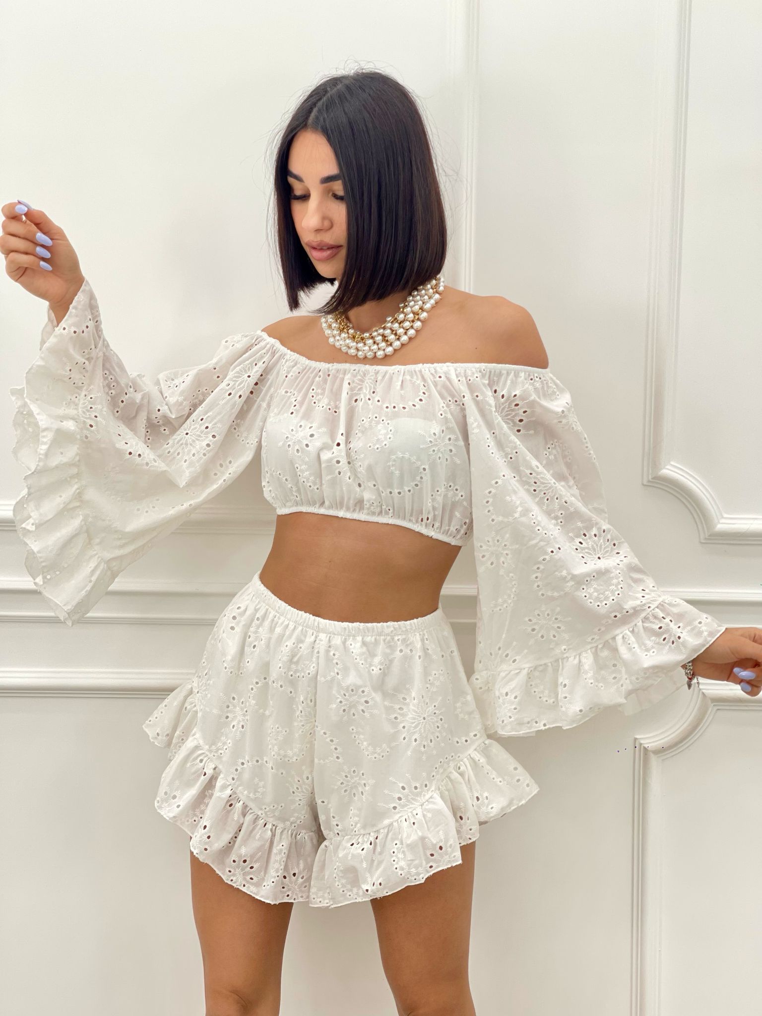 COORDINATO SHORTS E TOP PIZZO SAN GALLO NEW SS25