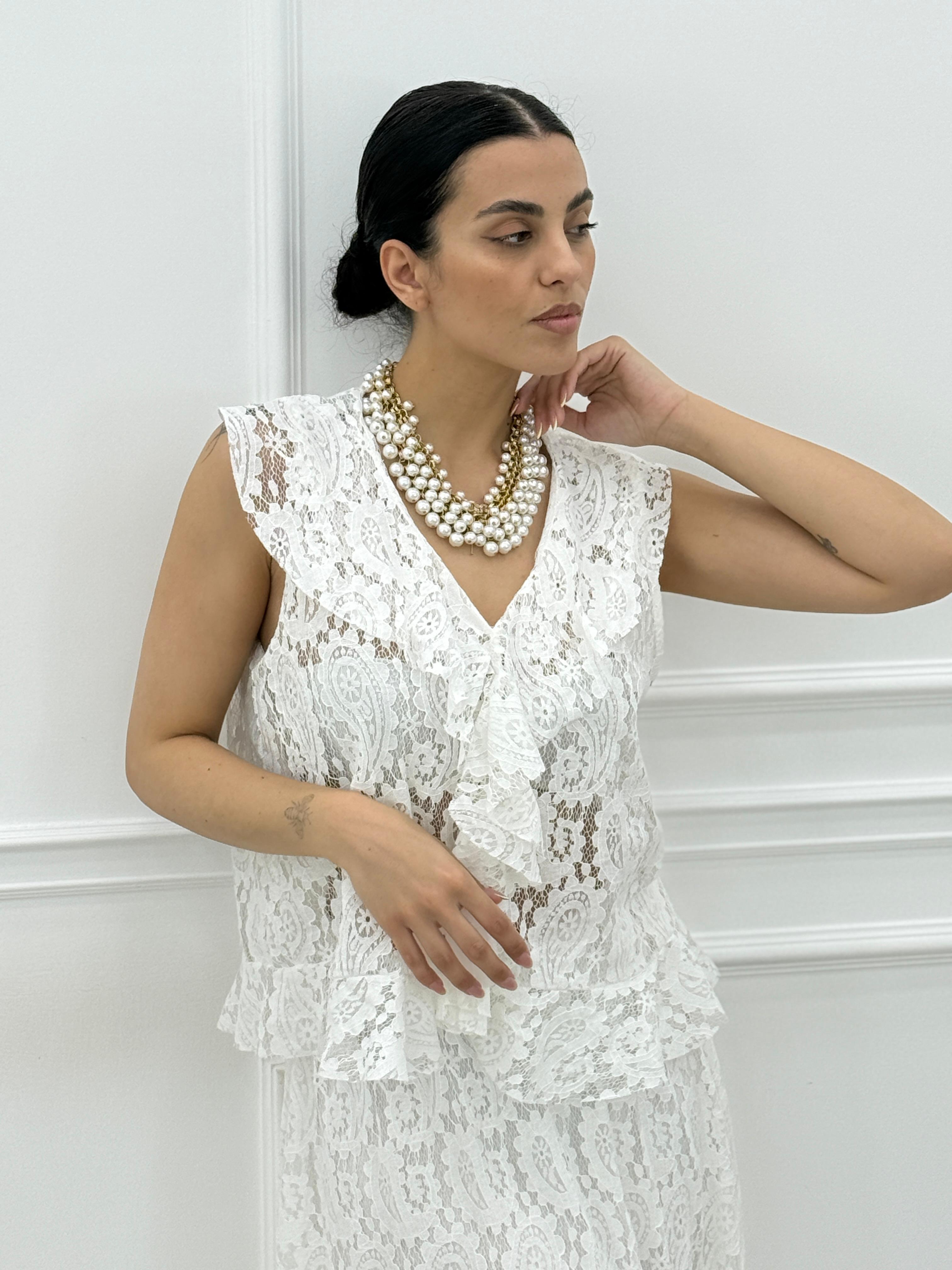 BLUSA IN PIZZO CON ROUCHE NEW SS25
