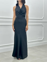 DRESS LUNGO IN RASO CON FIORE NEW SS25