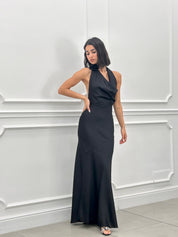 DRESS LUNGO IN RASO CON FIORE NEW SS25