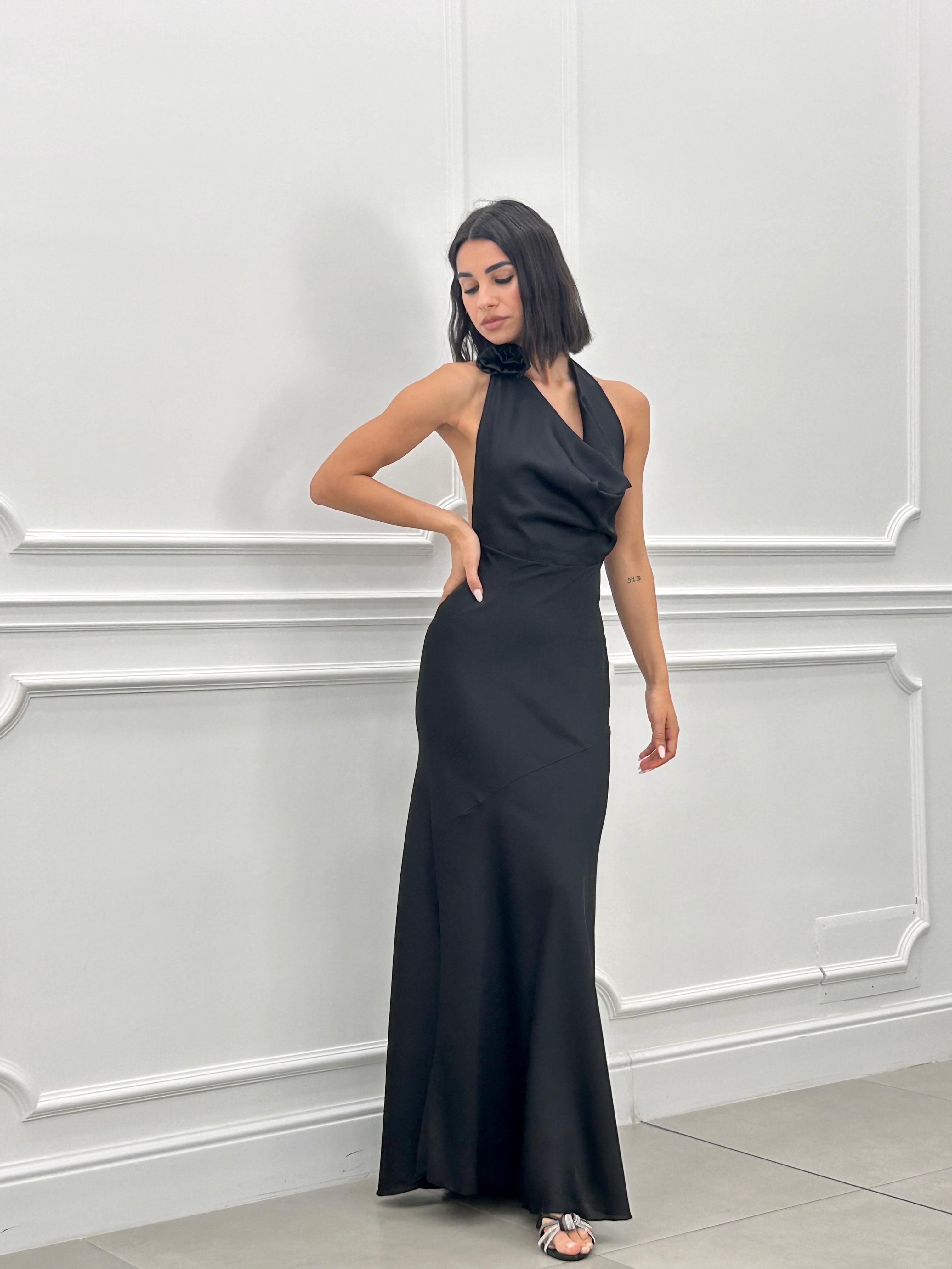 DRESS LUNGO IN RASO CON FIORE NEW SS25