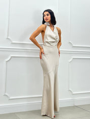 DRESS LUNGO IN RASO CON FIORE NEW SS25