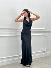 DRESS LUNGO IN RASO CON FIORE NEW SS25