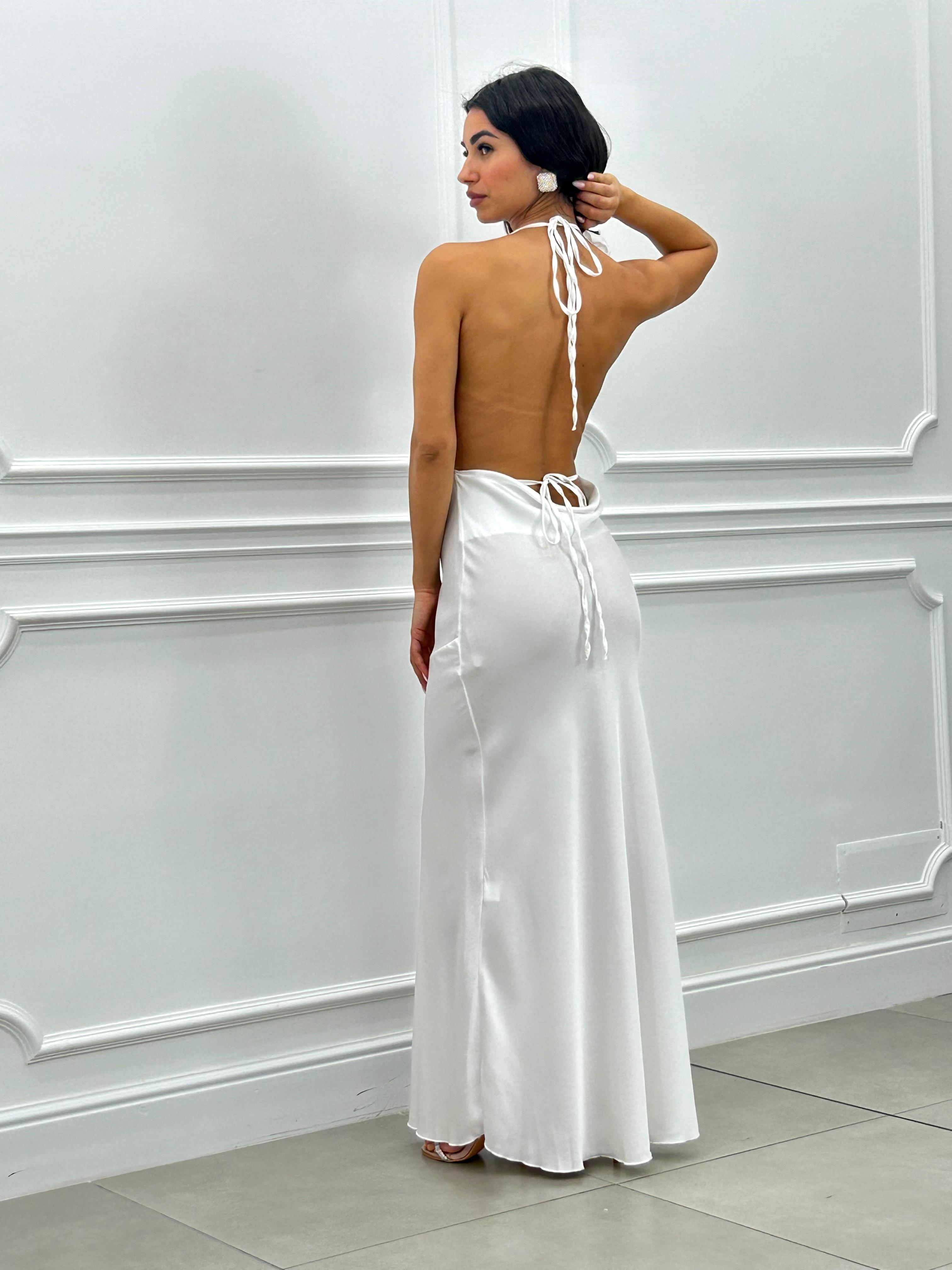 DRESS LUNGO IN RASO CON FIORE NEW SS25