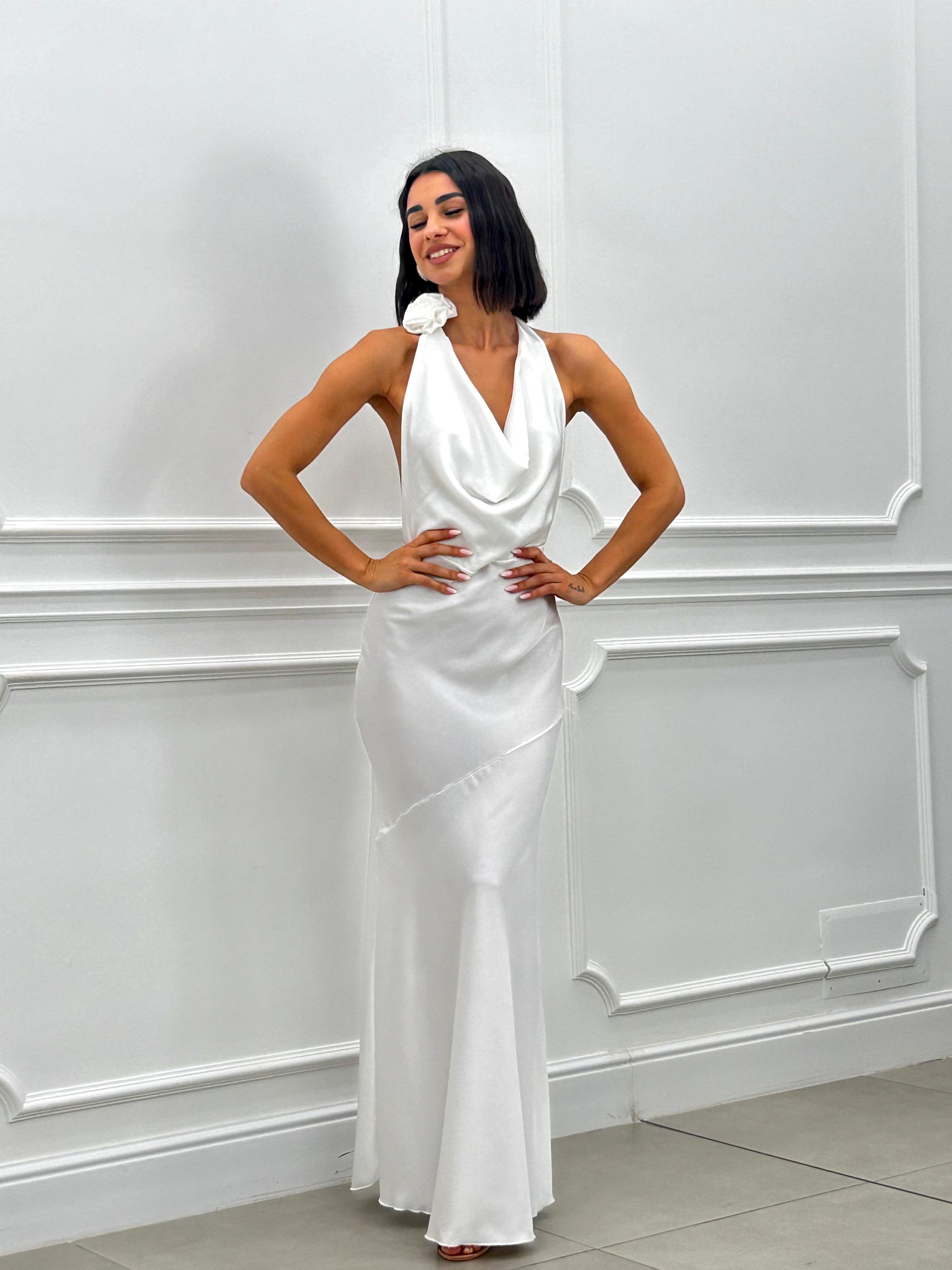 DRESS LUNGO IN RASO CON FIORE NEW SS25