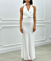 DRESS LUNGO IN RASO CON FIORE NEW SS25