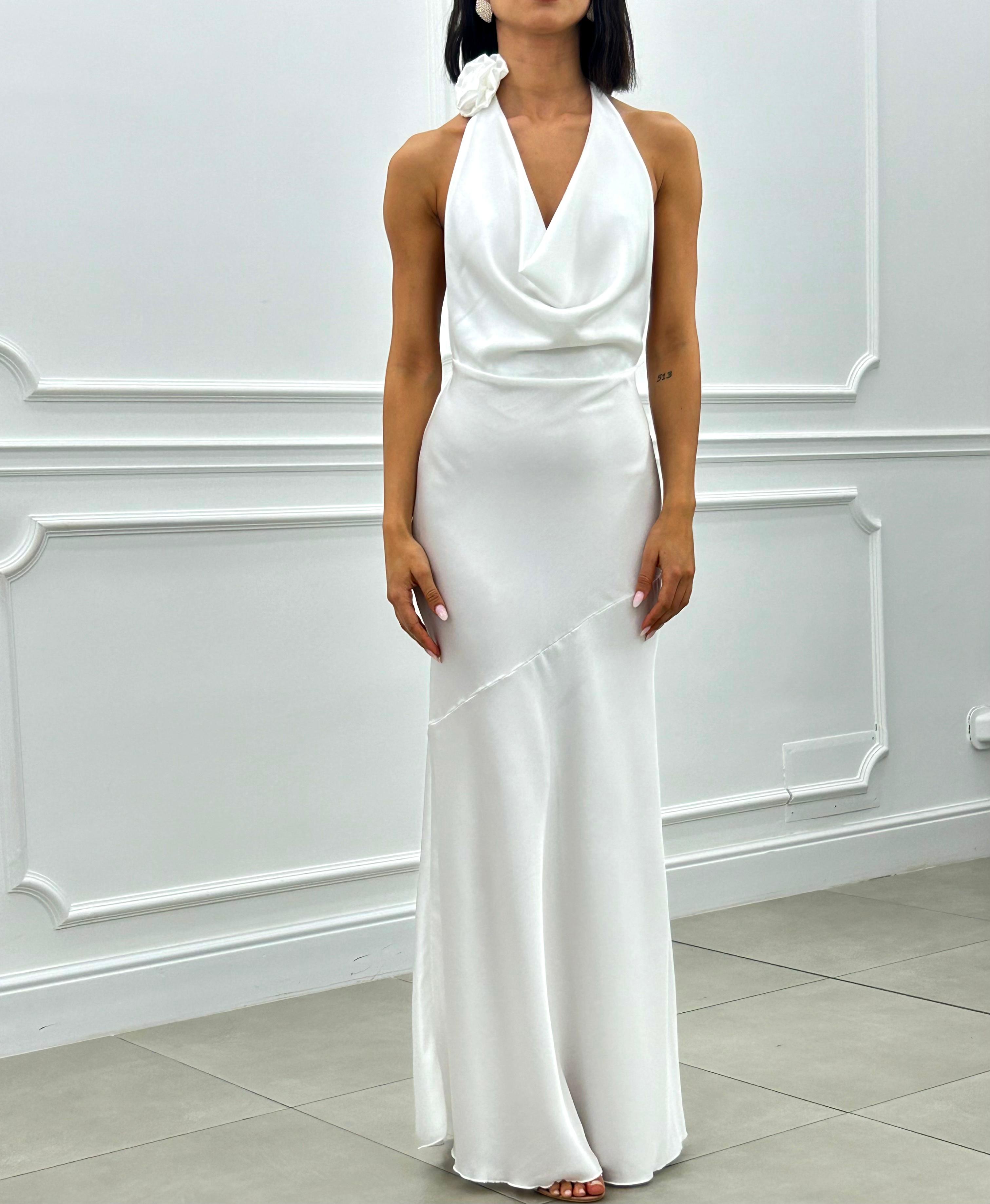 DRESS LUNGO IN RASO CON FIORE NEW SS25