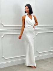 DRESS LUNGO IN RASO CON FIORE NEW SS25