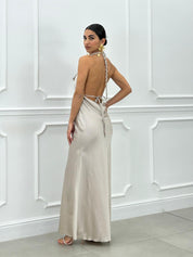 DRESS LUNGO IN RASO CON FIORE NEW SS25