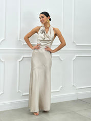 DRESS LUNGO IN RASO CON FIORE NEW SS25