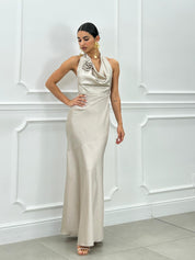 DRESS LUNGO IN RASO CON FIORE NEW SS25