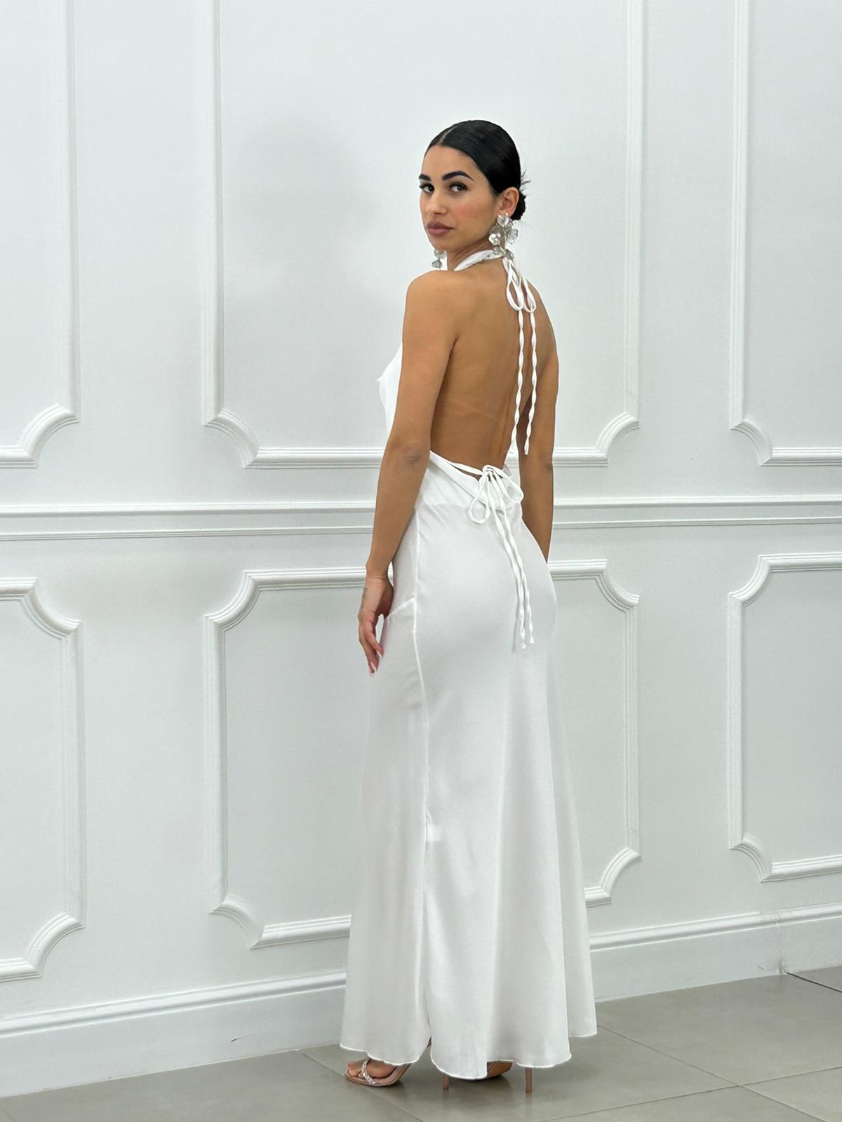 DRESS LUNGO IN RASO CON FIORE NEW SS25
