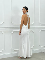 DRESS LUNGO IN RASO CON FIORE NEW SS25