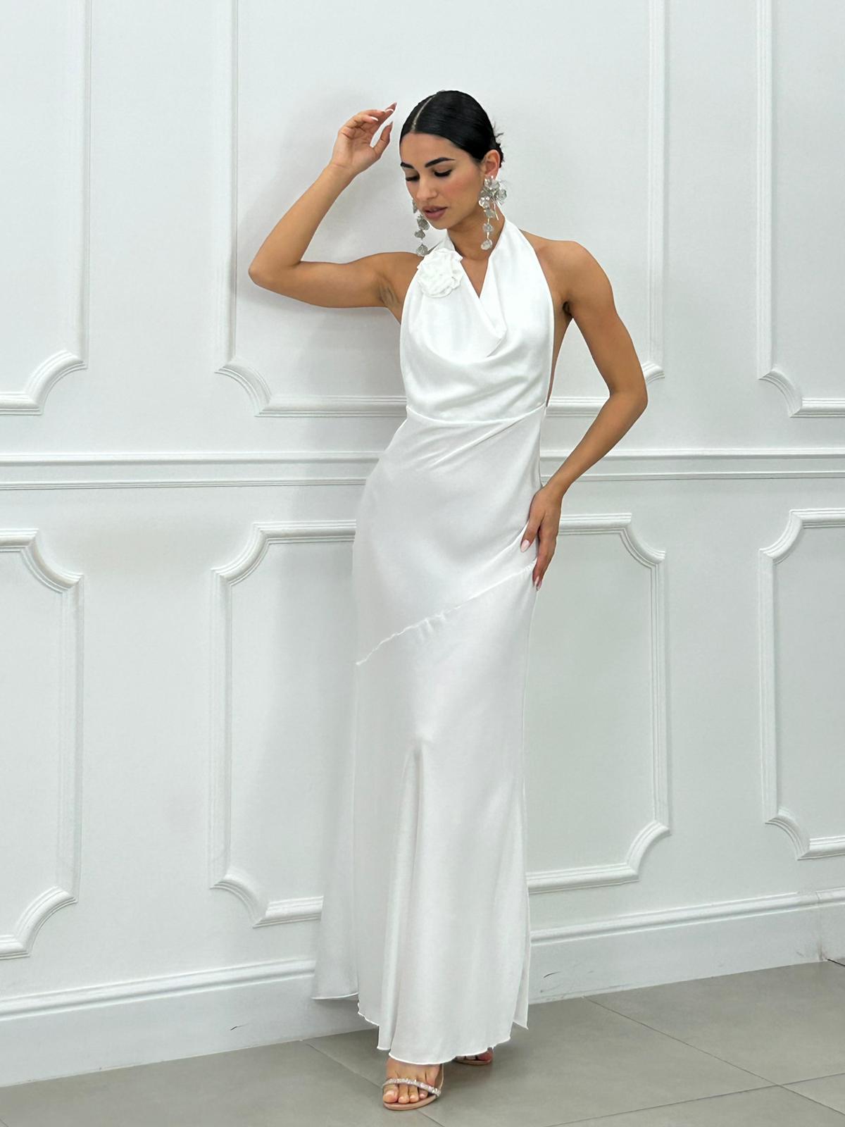 DRESS LUNGO IN RASO CON FIORE NEW SS25