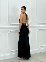 DRESS LUNGO IN RASO CON FIORE NEW SS25