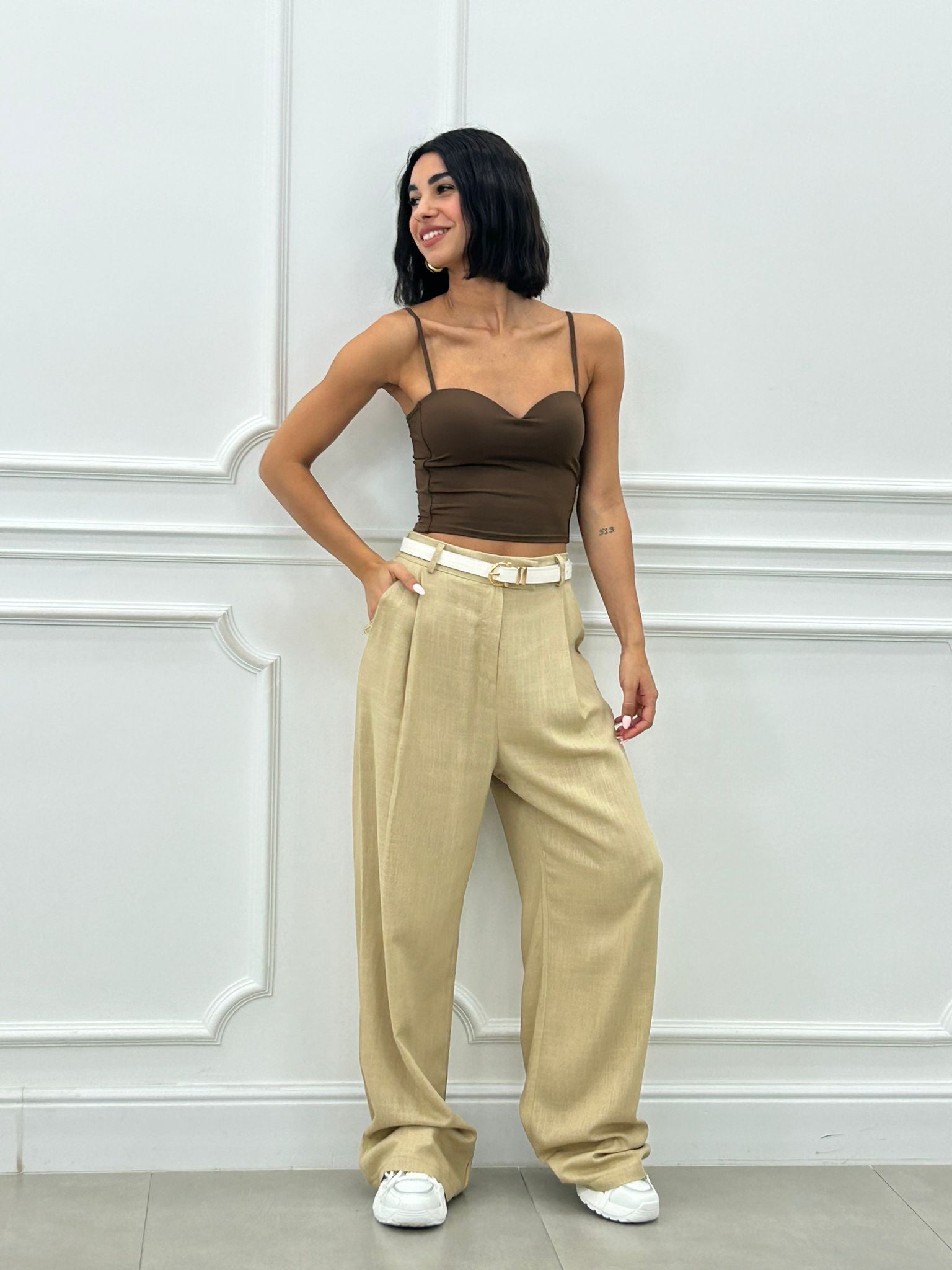 PANTALONE MISTO LINO CON PINCES NEW SS25