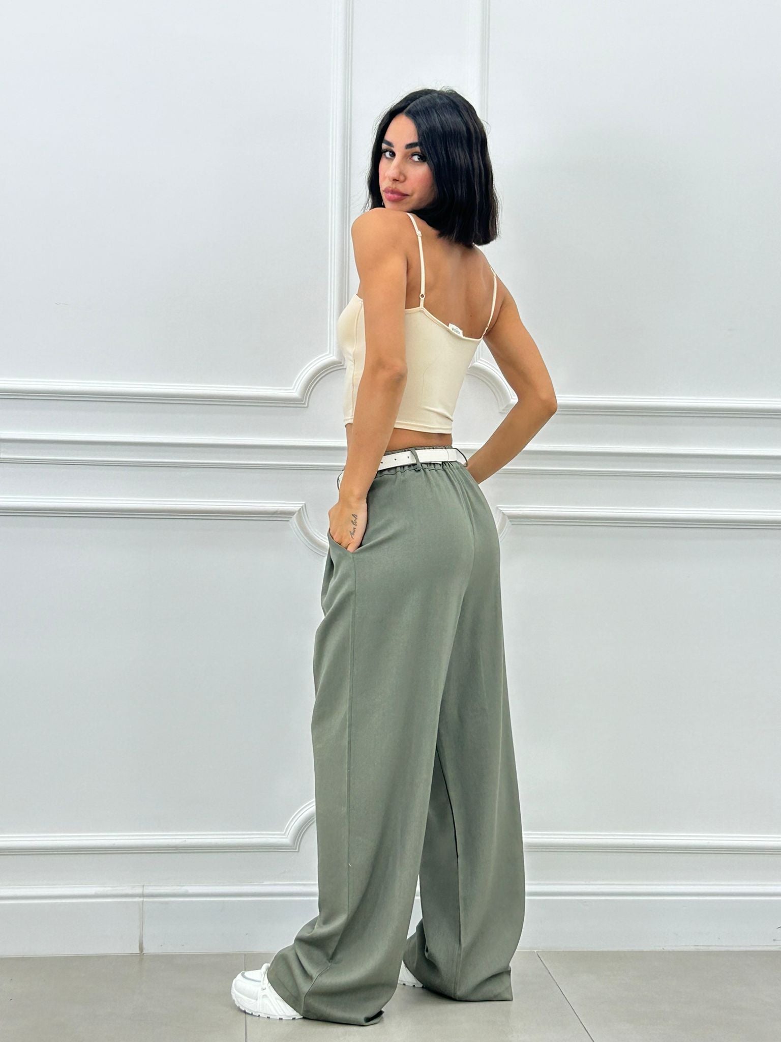 PANTALONE MISTO LINO CON PINCES NEW SS25