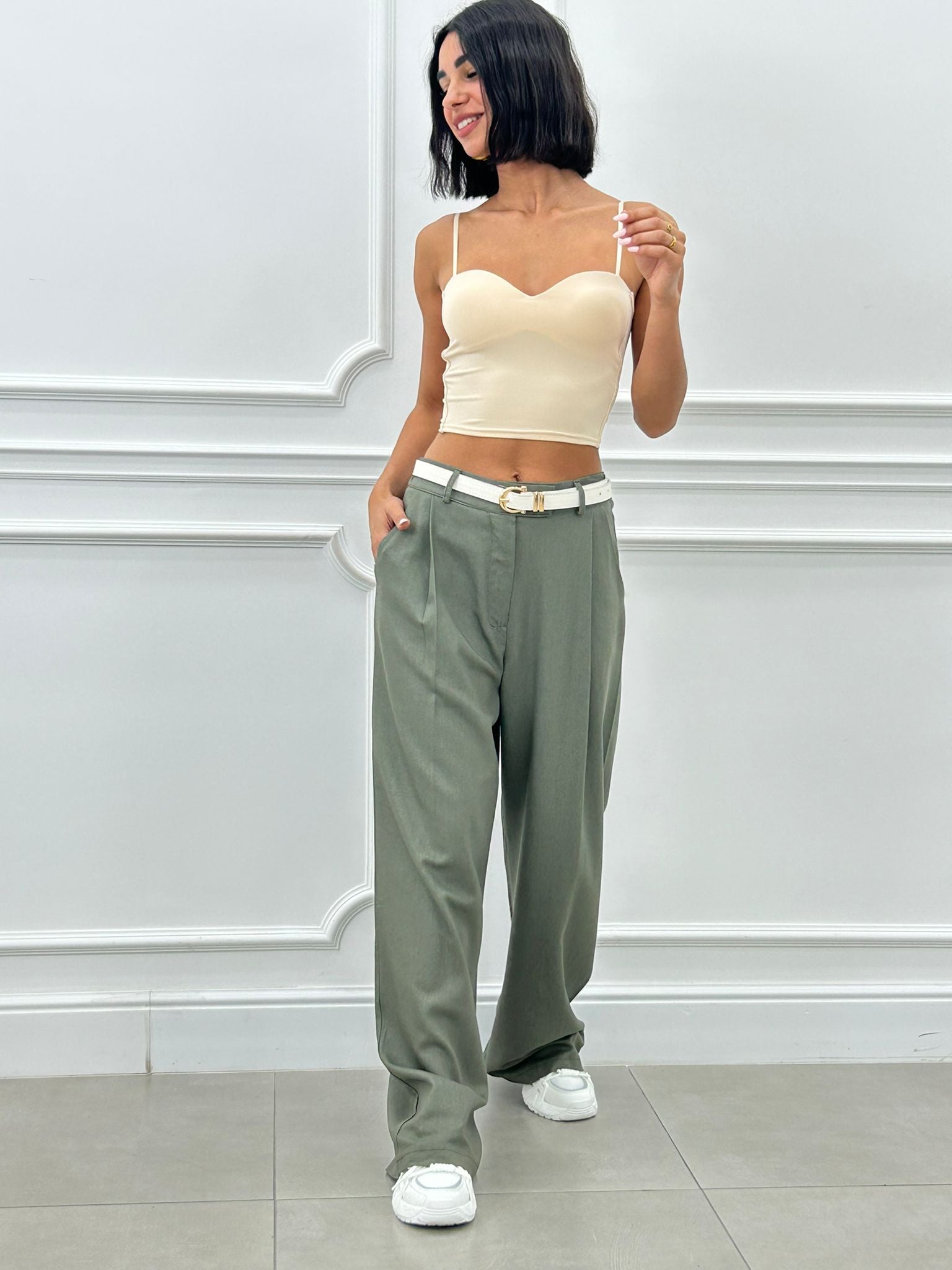 PANTALONE MISTO LINO CON PINCES NEW SS25